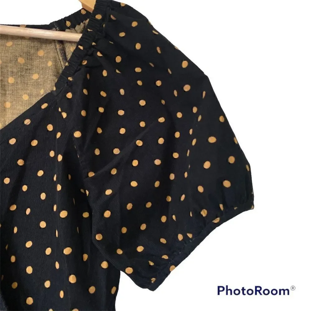 MADEWELL Corduroy Puff-Sleeve Wrap Top in Oval Dot SMALL 2021